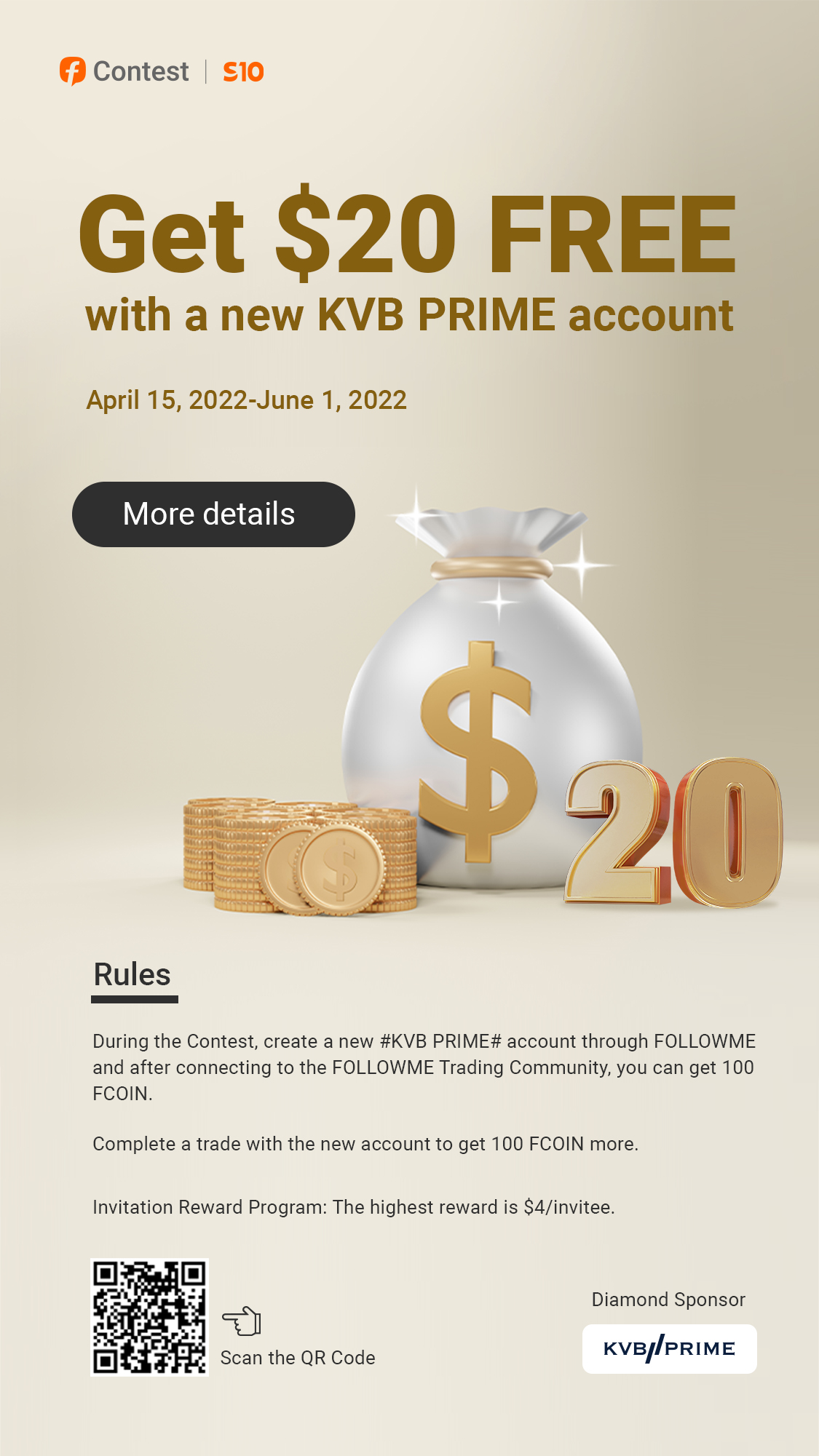Use a KVB PRIME account to join in the S10 Contest and get $20!