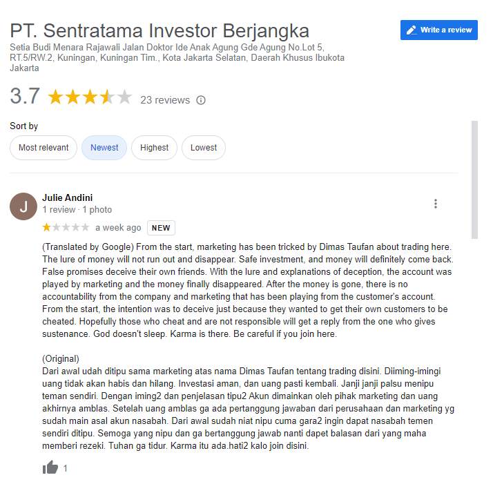 Seorang Nasabah Terkena Tipu Oleh Salah Satu Marketing SIBFX