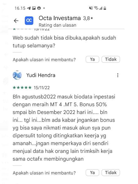 Nasabah Protes Bonus Tidak Dicairkan oleh Octa Investama